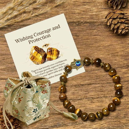 Buddha Stones "Wishing Courage and Protection" Tiger Eye Bracelet Includes Gift Message Card