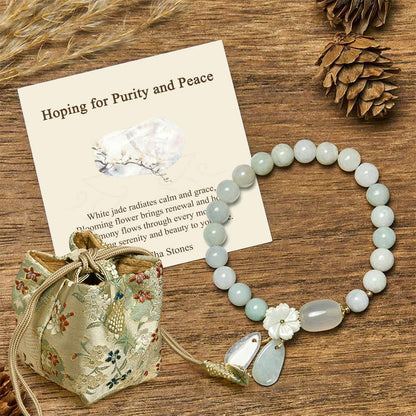 Buddha Stones "Hoping for Purity and Peace"Natural White Jade Bracelet Includes Gift Message Card