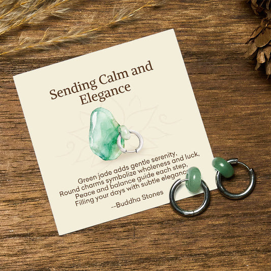 Buddha Stones "Sending Calm and Elegance"Titanium Steel Jade Earrings Includes Gift Message Card