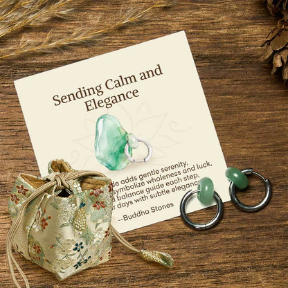 Buddha Stones "Sending Calm and Elegance"Titanium Steel Jade Earrings Includes Gift Message Card