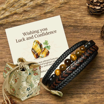 Buddha Stones "Wishing You Luck and Confidence" Tiger Eye Leather Includes Gift Message Card
