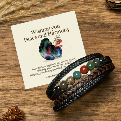 Buddha Stones "Wishing You Peace and Harmony" Indian Agate Bracelet Includes Gift Message Card