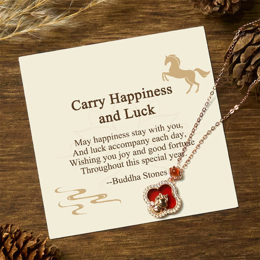 Buddha Stones "Carry Happiness and Luck" Year of the Horse Agate Necklace Includes Gift Message Card