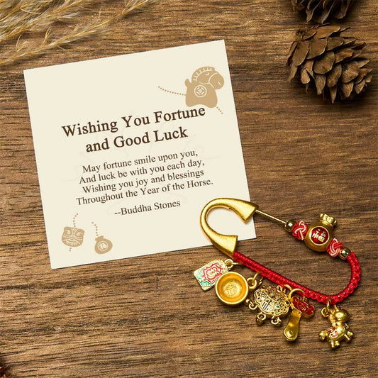 Buddha Stones "Wishing You Fortune and Good Luck" Year of the Horse Brooch Includes Gift Message Card