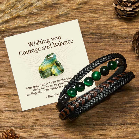 Buddha Stones "Wishing You Courage and Balance" Green Tiger Eye Bracelet Includes Gift Message Card