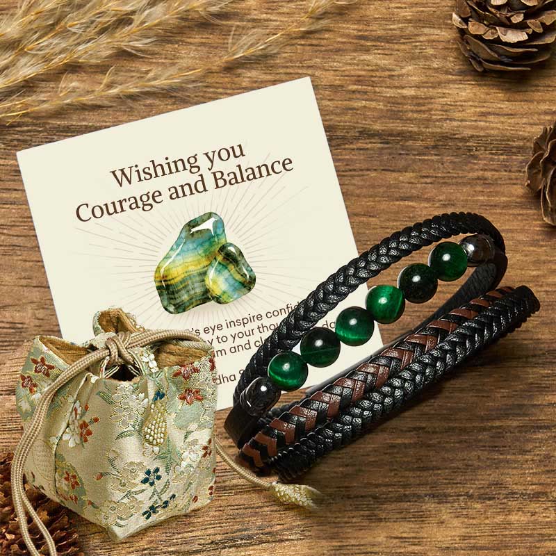Buddha Stones "Wishing You Courage and Balance" Green Tiger Eye Bracelet Includes Gift Message Card