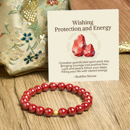 Buddha Stones "Wishing Protection and Energy" Cinnabar Bracelet Includes Gift Message Card