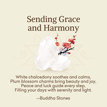 Buddha Stones "Sending Grace and Harmony"Plum Blossom Chalcedony Bracelet Includes Gift Message Card