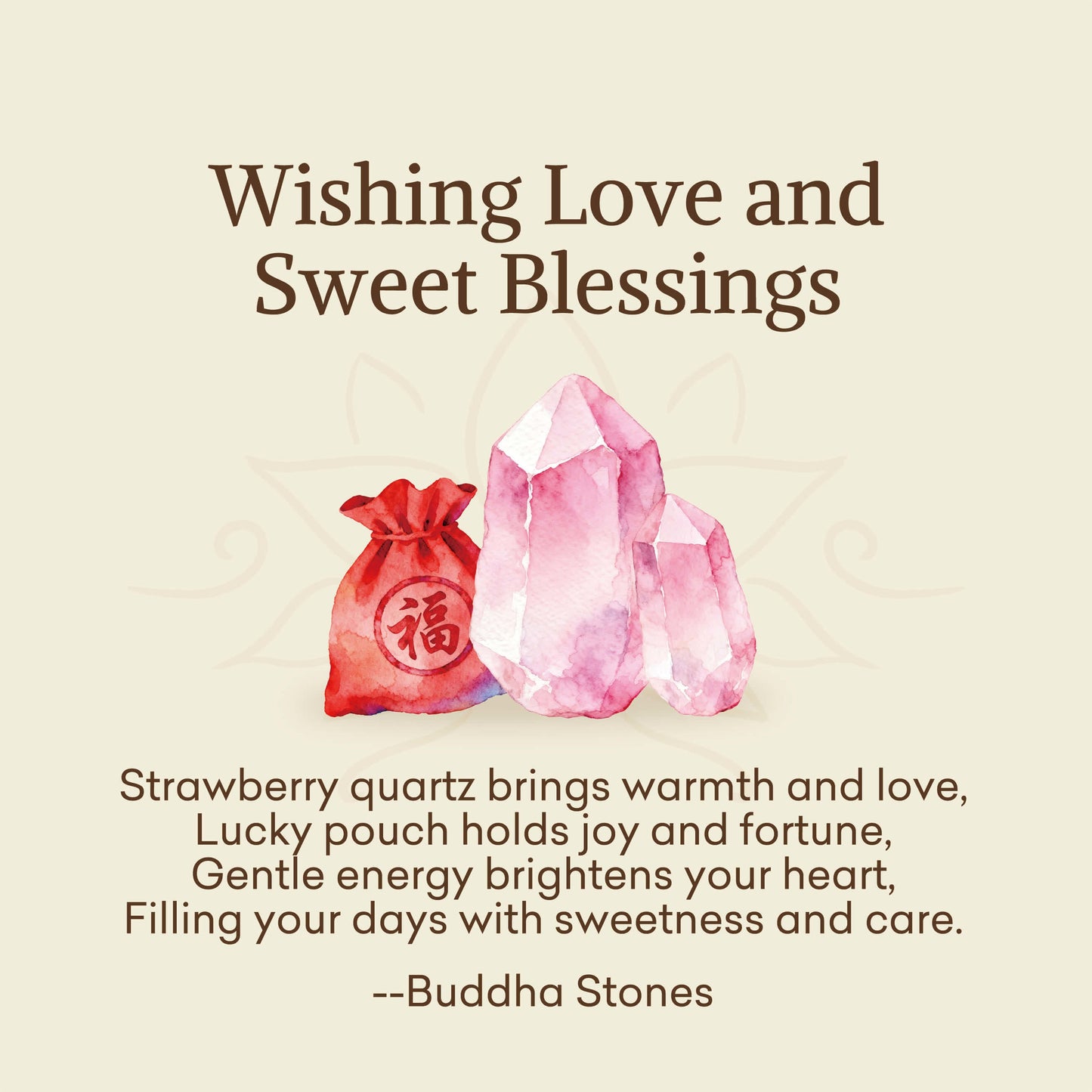 Buddha Stones "Wishing Love and Sweet Blessings"Strawberry Quartz Bracelet Includes Gift Message Card