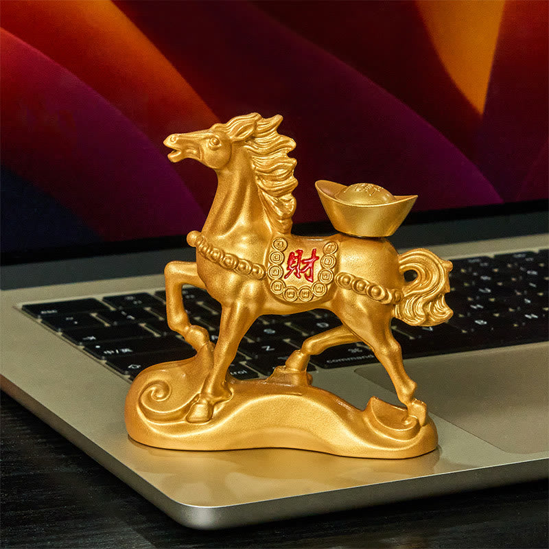 Buddha Stones Chinese Zodiac Horse Charm Copper Coins Attract Fortune Prosperity Home Decoration
