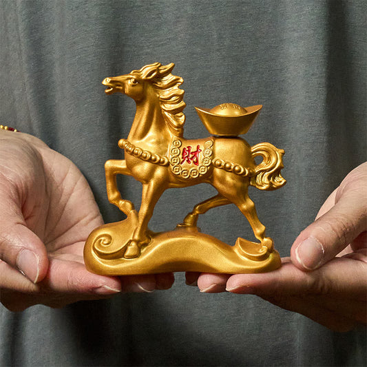 Buddha Stones Chinese Zodiac Horse Charm Copper Coins Attract Fortune Prosperity Home Decoration