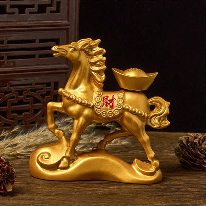 Buddha Stones Chinese Zodiac Horse Charm Copper Coins Attract Fortune Prosperity Home Decoration