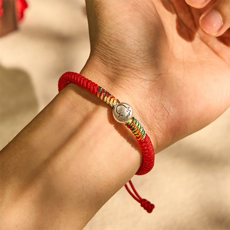 Buddha Stones 999 Sterling Silver Chinese Zodiac Horse Charm Red String Strength Braided Bracelet