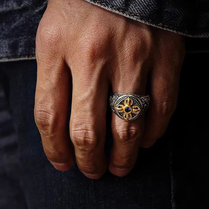 Buddha Stones Tibetan Cross Design Vajra Auspicious Clouds Pattern Copper Adjustable Balance Ring