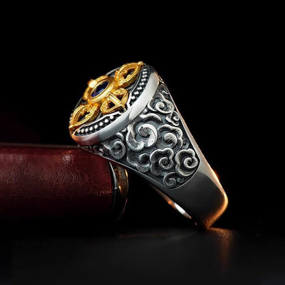 Buddha Stones Tibetan Cross Design Vajra Auspicious Clouds Pattern Copper Adjustable Balance Ring