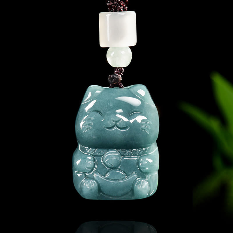 Buddha Stones Natural Attract Wealth Cat Jade Necklace Prosperity Pendant