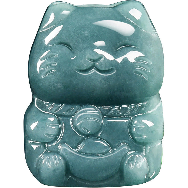 Buddha Stones Natural Attract Wealth Cat Jade Necklace Prosperity Pendant