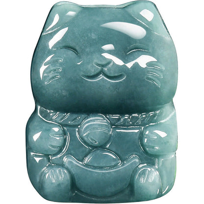 Buddha Stones Natural Attract Wealth Cat Jade Necklace Prosperity Pendant