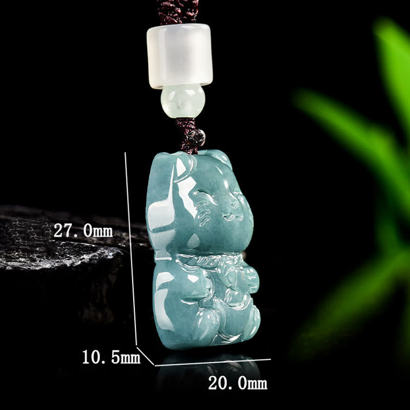 Buddha Stones Natural Attract Wealth Cat Jade Necklace Prosperity Pendant