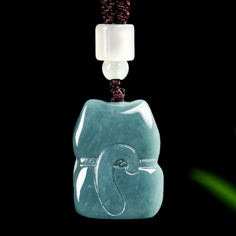 Buddha Stones Natural Attract Wealth Cat Jade Necklace Prosperity Pendant