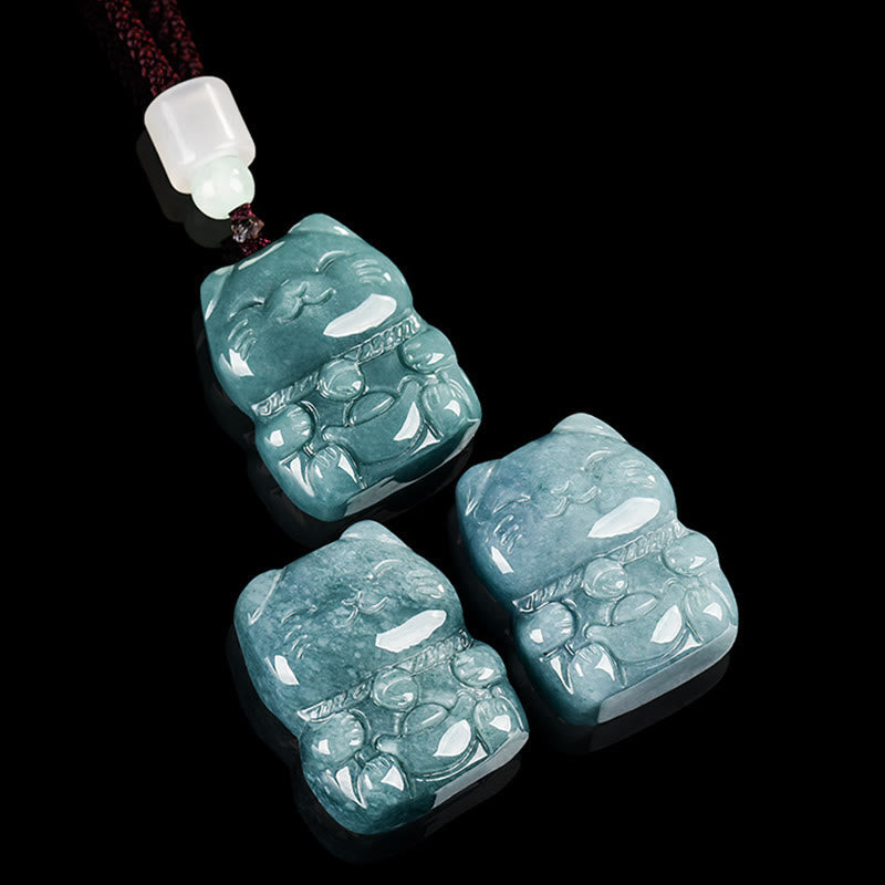 Buddha Stones Natural Attract Wealth Cat Jade Necklace Prosperity Pendant