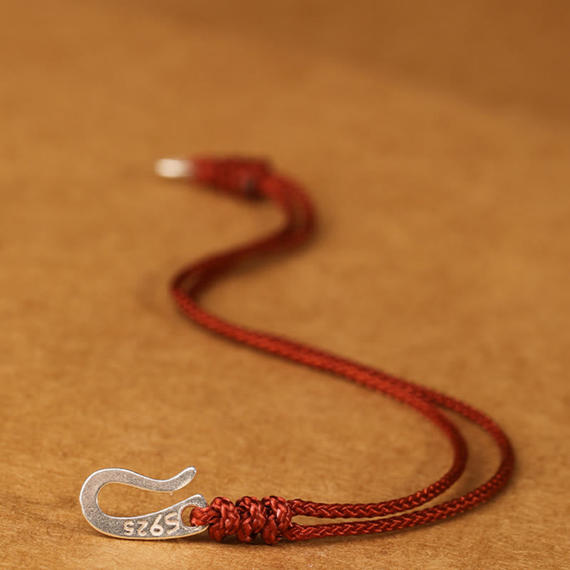 Buddha Stones 925 Sterling Silver Hook Design Red String Strength Colorful Bracelet