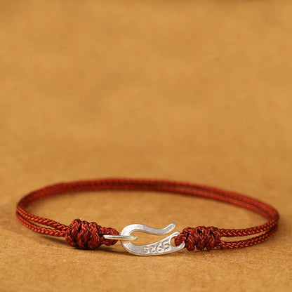 Buddha Stones 925 Sterling Silver Hook Design Red String Strength Colorful Bracelet
