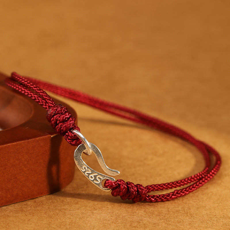 Buddha Stones 925 Sterling Silver Hook Design Red String Strength Colorful Bracelet