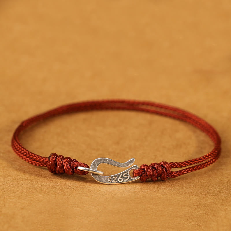 Buddha Stones 925 Sterling Silver Hook Design Red String Strength Colorful Bracelet