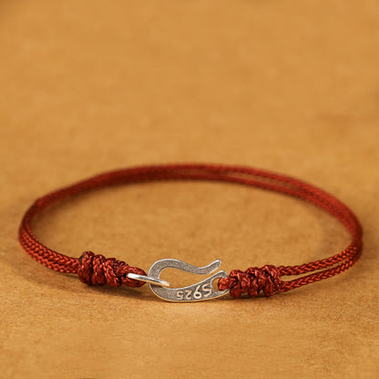 Buddha Stones 925 Sterling Silver Hook Design Red String Strength Colorful Bracelet