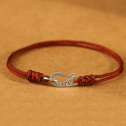 Buddha Stones 925 Sterling Silver Hook Design Red String Strength Colorful Bracelet