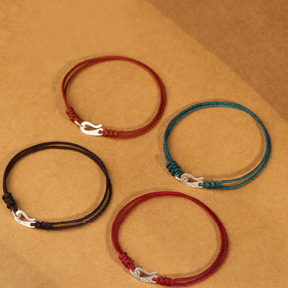 Buddha Stones 925 Sterling Silver Hook Design Red String Strength Colorful Bracelet