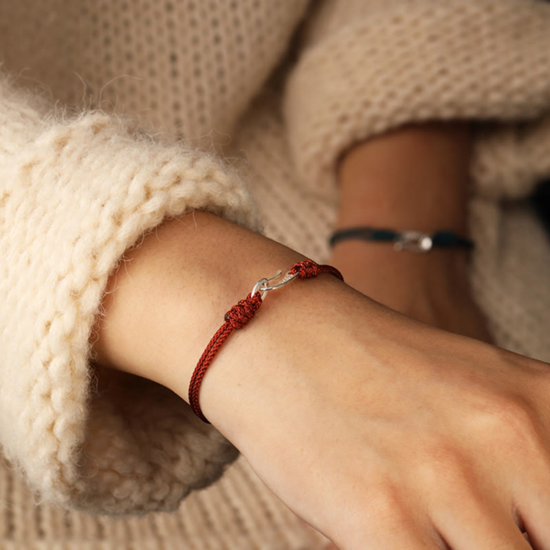 Buddha Stones 925 Sterling Silver Hook Design Red String Strength Colorful Bracelet