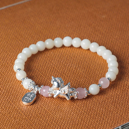 Buddha Stones 999 Sterling Silver Year of the Horse Natural Black Obsidian Bodhi Seed Strength Bracelet