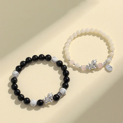 Buddha Stones 999 Sterling Silver Year of the Horse Natural Black Obsidian Bodhi Seed Strength Bracelet