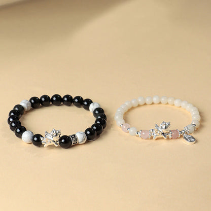 Buddha Stones 999 Sterling Silver Year of the Horse Natural Black Obsidian Bodhi Seed Strength Bracelet