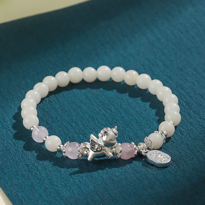 Buddha Stones 999 Sterling Silver Year of the Horse Natural Black Obsidian Bodhi Seed Strength Bracelet