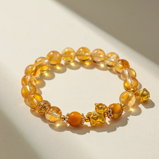 Buddha Stones Year of the Horse 8mm Citrine Pink Crystal Strawberry Quartz Protection Bracelet