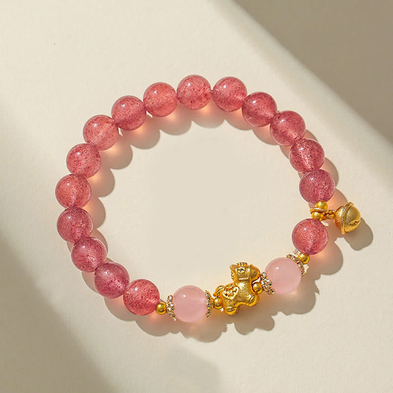 Buddha Stones Year of the Horse 8mm Citrine Pink Crystal Strawberry Quartz Protection Bracelet