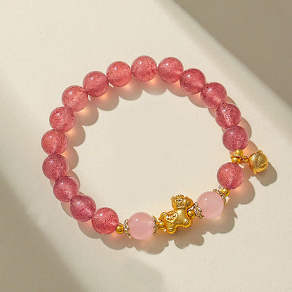 Buddha Stones Year of the Horse 8mm Citrine Pink Crystal Strawberry Quartz Protection Bracelet