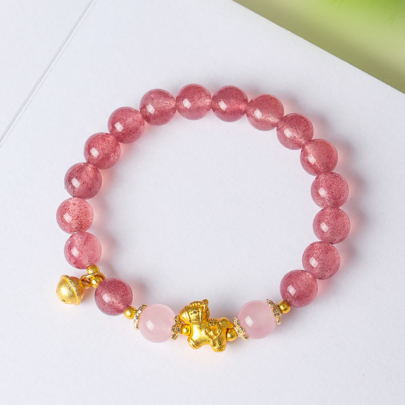 Buddha Stones Year of the Horse 8mm Citrine Pink Crystal Strawberry Quartz Protection Bracelet