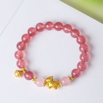 Buddha Stones Year of the Horse 8mm Citrine Pink Crystal Strawberry Quartz Protection Bracelet