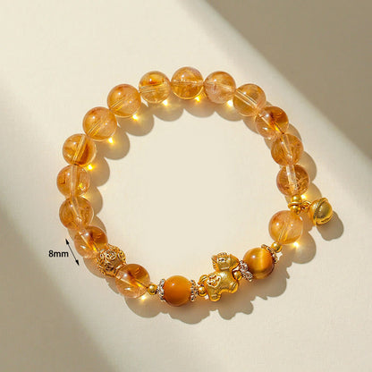 Buddha Stones Year of the Horse 8mm Citrine Pink Crystal Strawberry Quartz Protection Bracelet