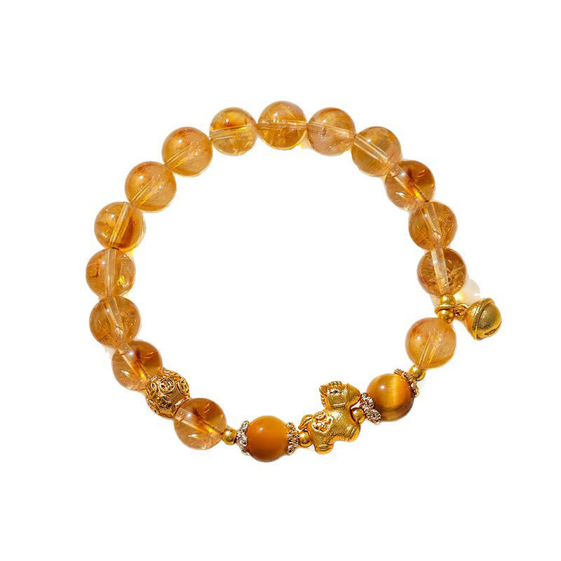 Buddha Stones Year of the Horse 8mm Citrine Pink Crystal Strawberry Quartz Protection Bracelet