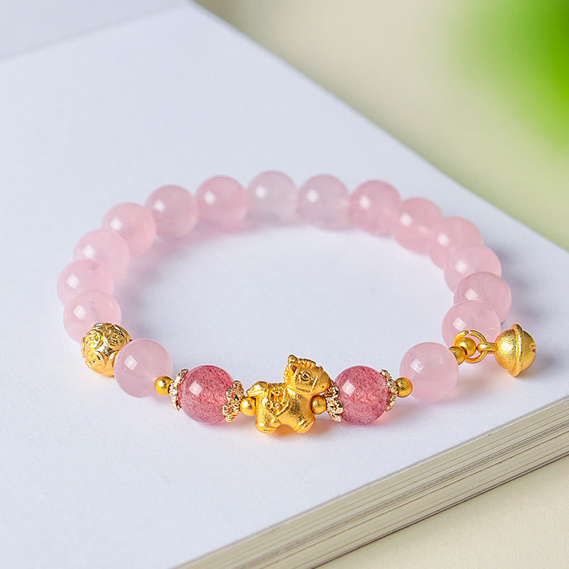 Buddha Stones Year of the Horse 8mm Citrine Pink Crystal Strawberry Quartz Protection Bracelet