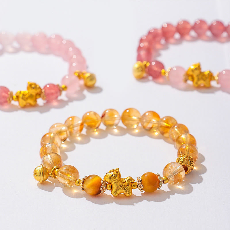 Buddha Stones Year of the Horse 8mm Citrine Pink Crystal Strawberry Quartz Protection Bracelet