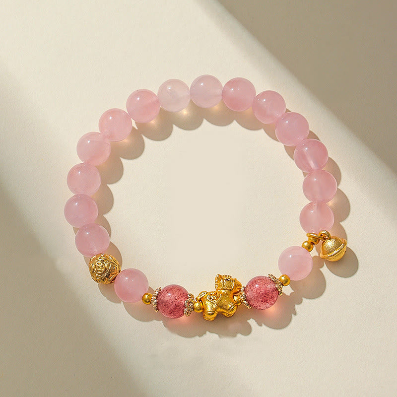Buddha Stones Year of the Horse 8mm Citrine Pink Crystal Strawberry Quartz Protection Bracelet