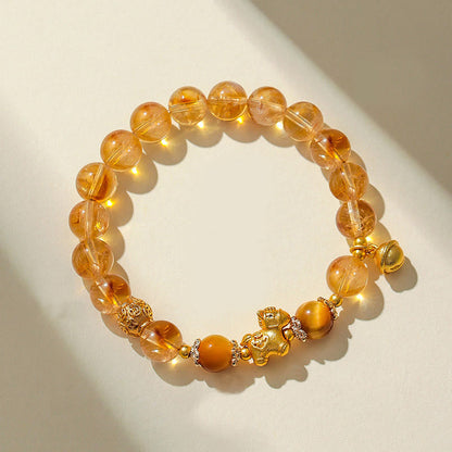 Buddha Stones Year of the Horse 8mm Citrine Pink Crystal Strawberry Quartz Protection Bracelet