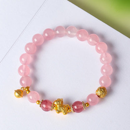 Buddha Stones Year of the Horse 8mm Citrine Pink Crystal Strawberry Quartz Protection Bracelet