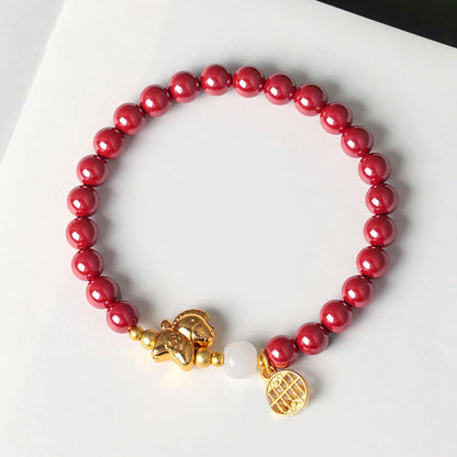 Buddha Stones Year Of The Horse Natural Cinnabar Hetian Jade Concentration Bracelet